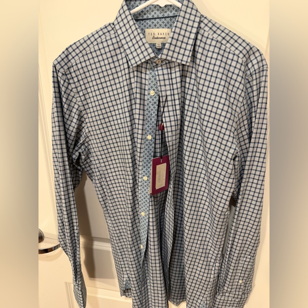 Ted Baker Blue and White Checkered Dress Shirt